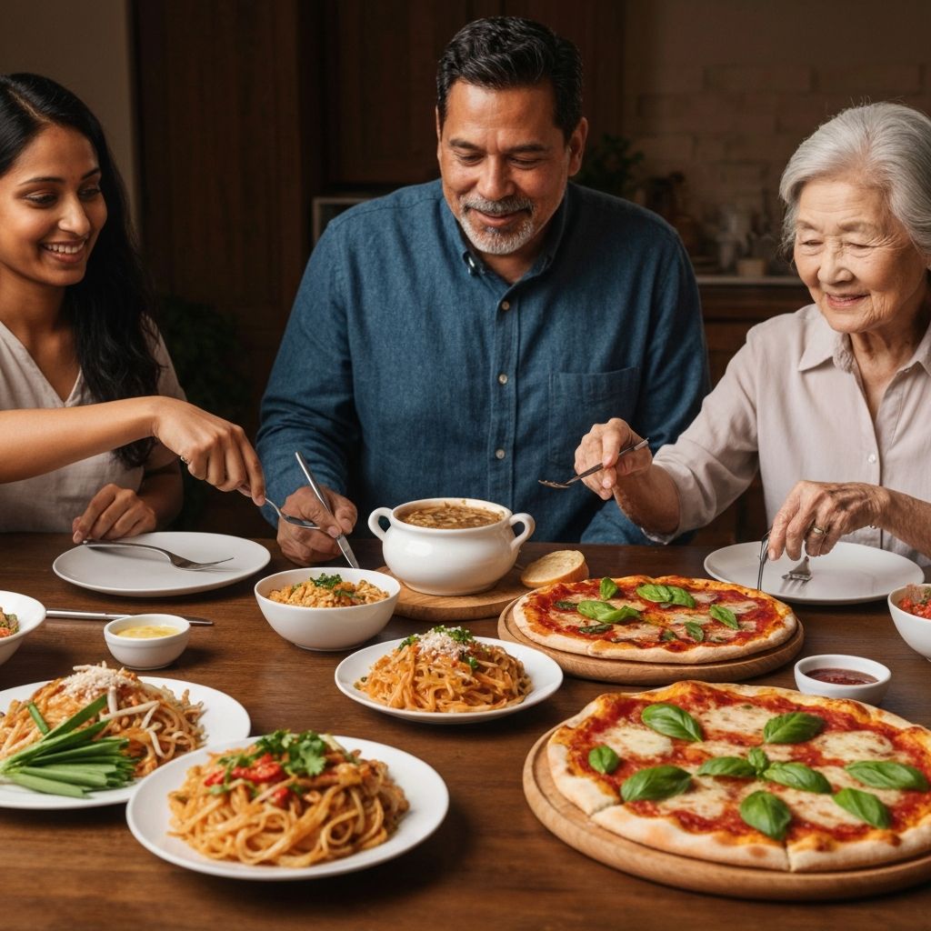 Table avec différents plats et aliments